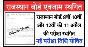 राजस्थान माध्यमिक शिक्षा बोर्ड ने स्थगित की 11 अप्रैल को 10वीं, 8वीं और 12वीं की परीक्षा…