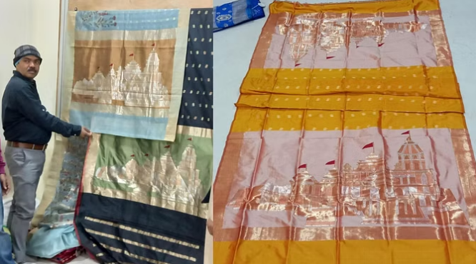 राम मंदिर थीम वाली बनारसी साड़ियों की विदेशों में भी डिमांड