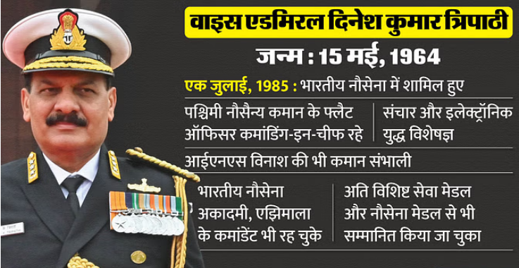वाइस एडमिरल दिनेश कुमार त्रिपाठी ने नौसेना प्रमुख का पद संभाला वाइस एडमिरल दिनेश कुमार त्रिपाठी ने नौसेना प्रमुख का पद संभाला